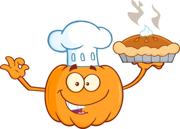 Chef Citrouille tenant tarte parfaite — Image vectorielle
