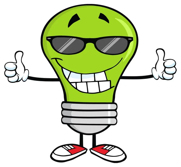 Bombilla verde con gafas de sol — Vector de stock