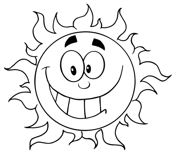 Outlined Happy Sun Cartoon Character — Stock Vector