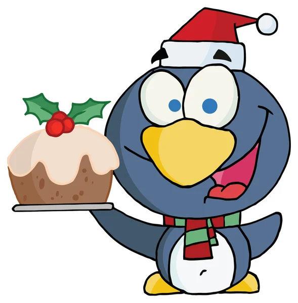 Pinguim de Natal com Pudim de Natal — Vetor de Stock