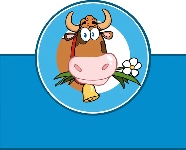 Cartoon Label With Cow — Stock Vector