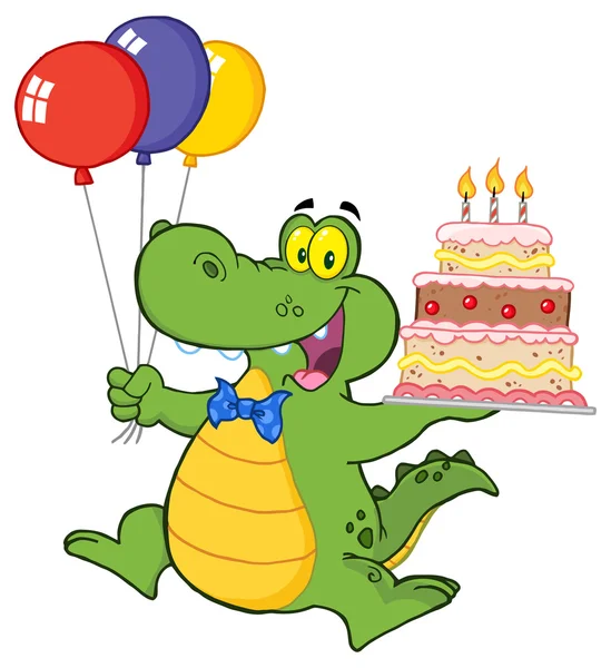 Birthday cartoon Crocodile character — Stock Vector