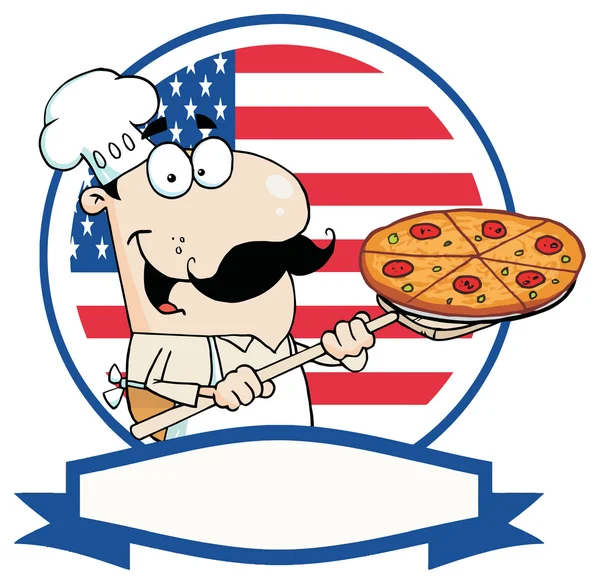 Koch mit Pizza auf US-Flagge — Stockvektor