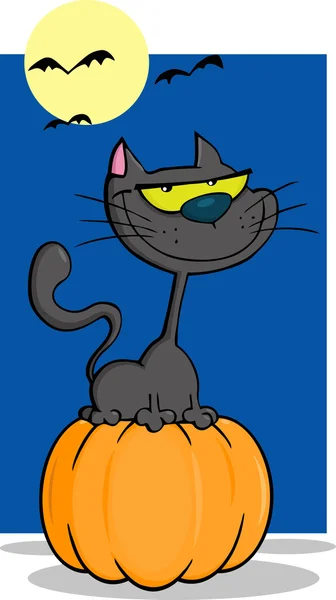 Gatto di Halloween su zucca — Vettoriale Stock