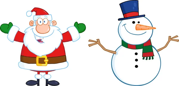 Happy Santa Claus And Snowman — Stock Vector