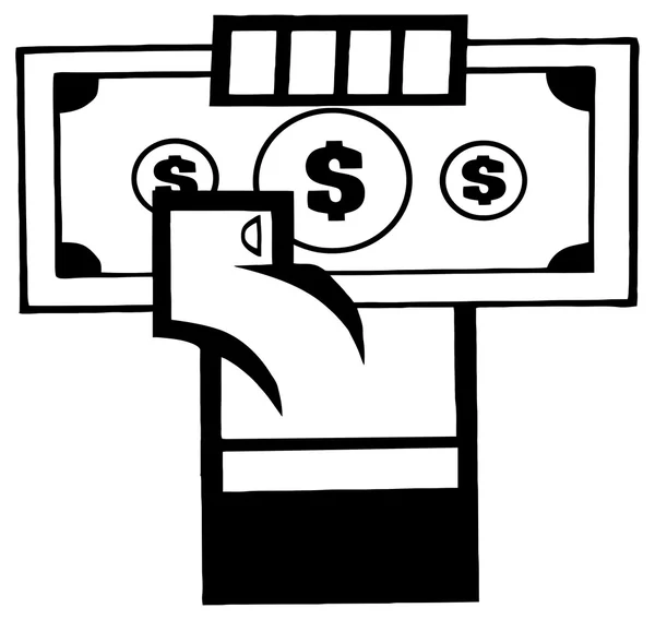 Mano delineado con dinero en efectivo — Vector de stock