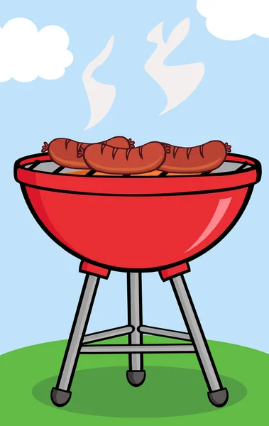 Grilled Sausages On Barbecue — Stock Vector