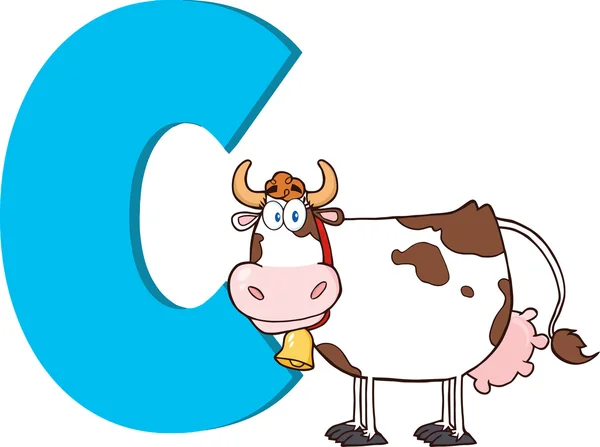 Alphabet-C drôle de bande dessinée avec la vache — Image vectorielle