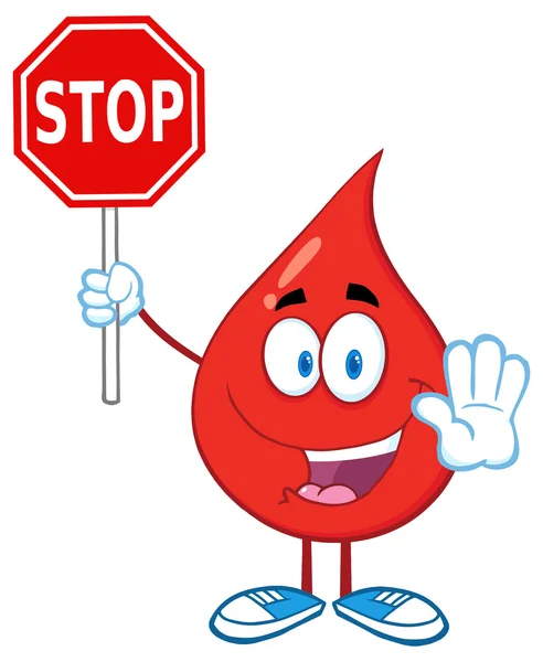 Gota de sangre sosteniendo una señal de stop . — Vector de stock