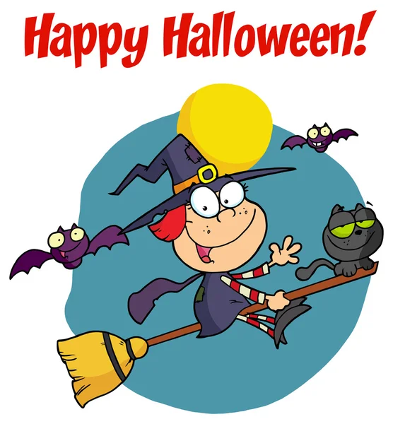 Halloween sorcière et chat — Image vectorielle