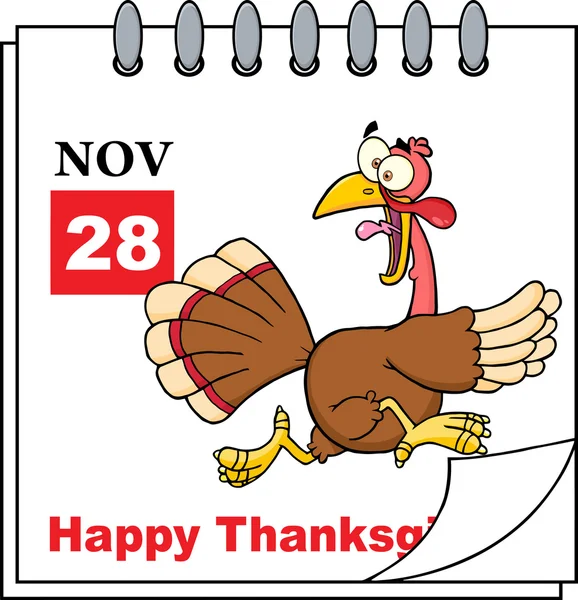 Thanksgiving Holiday calendar with cartoon turkey — Stock Vector