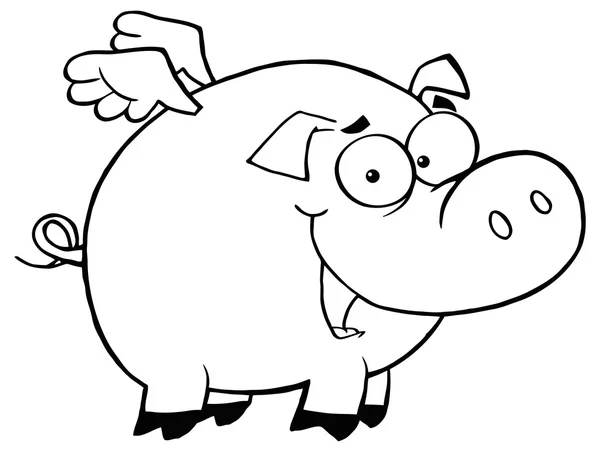 Outlined Pig Flying — Stock Vector