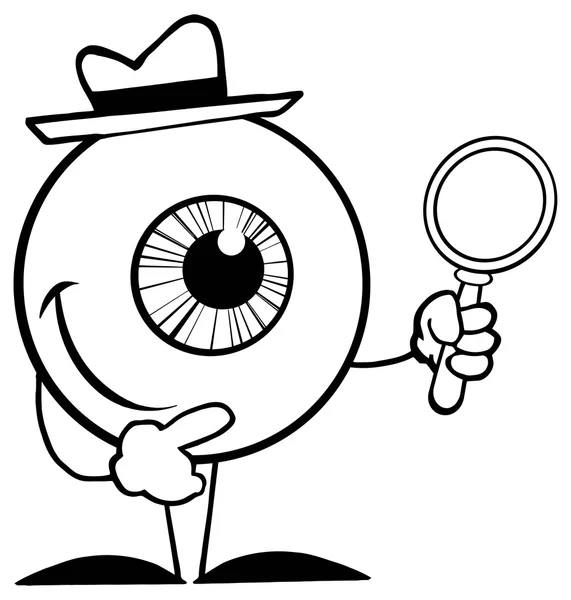 Detective Eyeball sosteniendo una lupa . — Vector de stock
