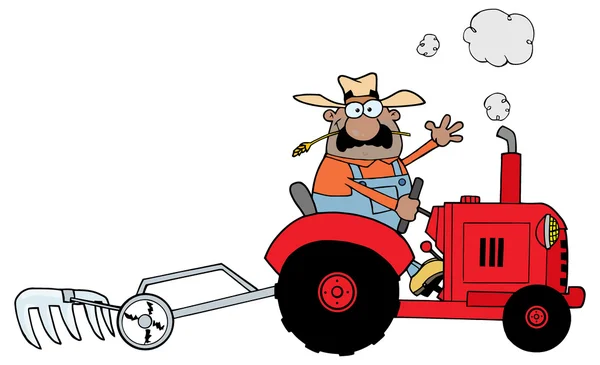 Farmer Driving A Red Tractor — Stock Vector