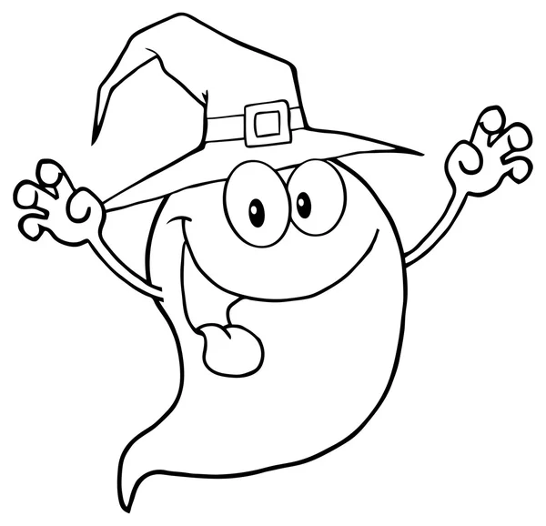 Fantasma espeluznante con sombrero de bruja — Vector de stock