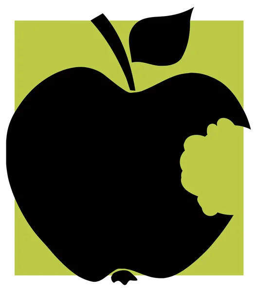 Bitten Apple Black Silhouette pe backgroung verde — Vector de stoc