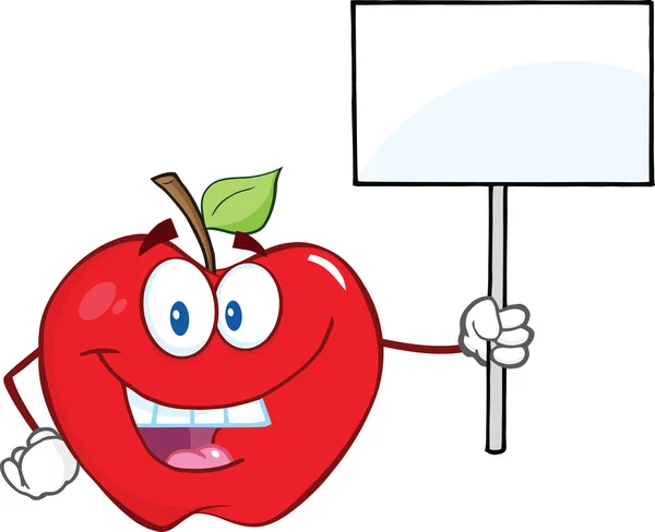 Manzana sosteniendo un signo en blanco — Vector de stock