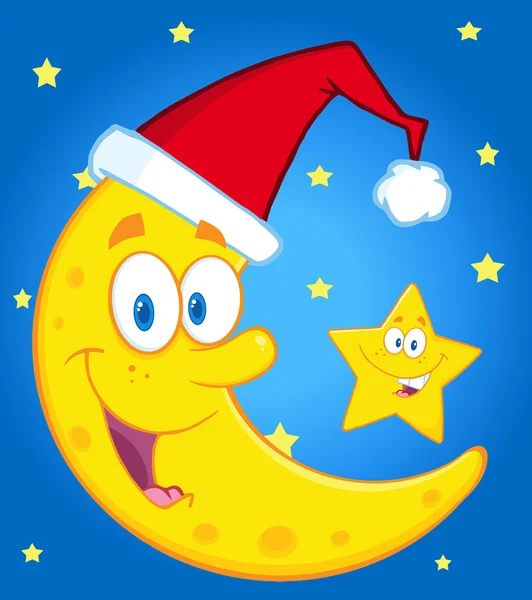 Luna con Babbo Natale e Stella — Vettoriale Stock