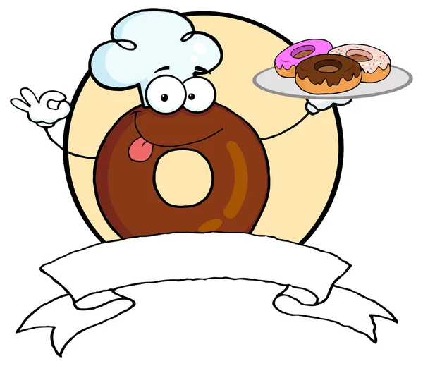 Donut dessin animé avec bannière vierge — Image vectorielle