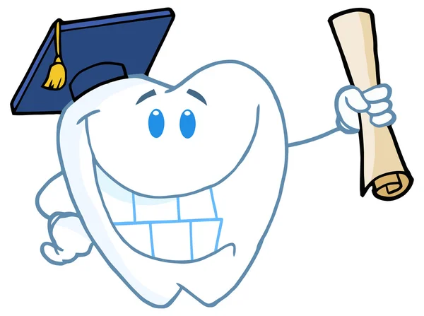 Cartoon tand student met diploma — Stockvector