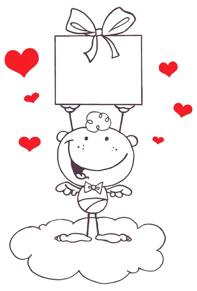 Karikatur Amor mit Geschenk — Stockvektor