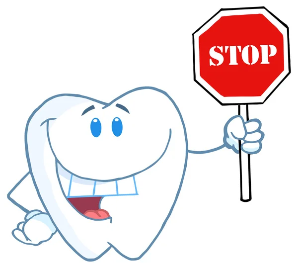 Cartoon tooth with stop sign — Stock Vector