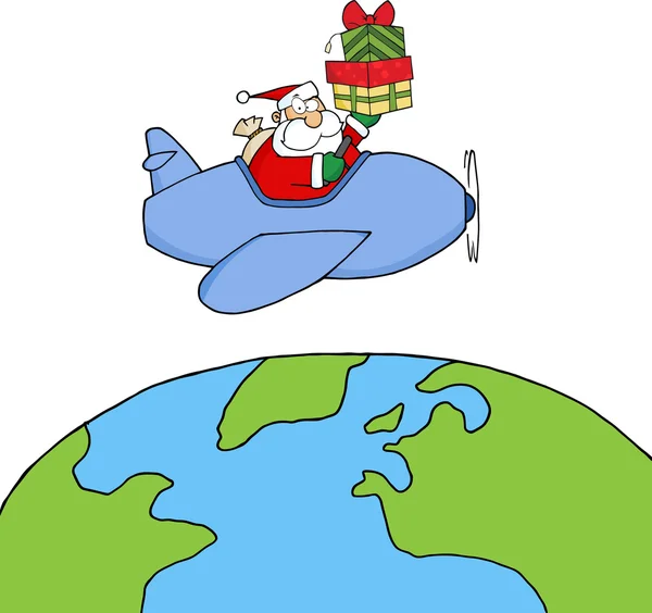 Santa claus volando en avión — Vector de stock