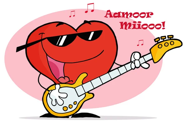 Cartoon heart playing guitar — Stock Vector