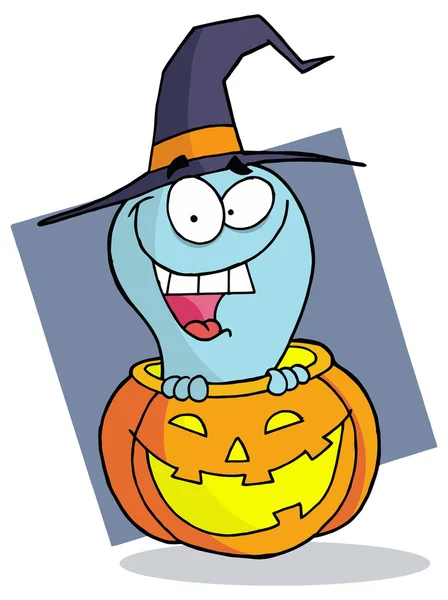 Fantasma de Halloween y calabaza — Vector de stock