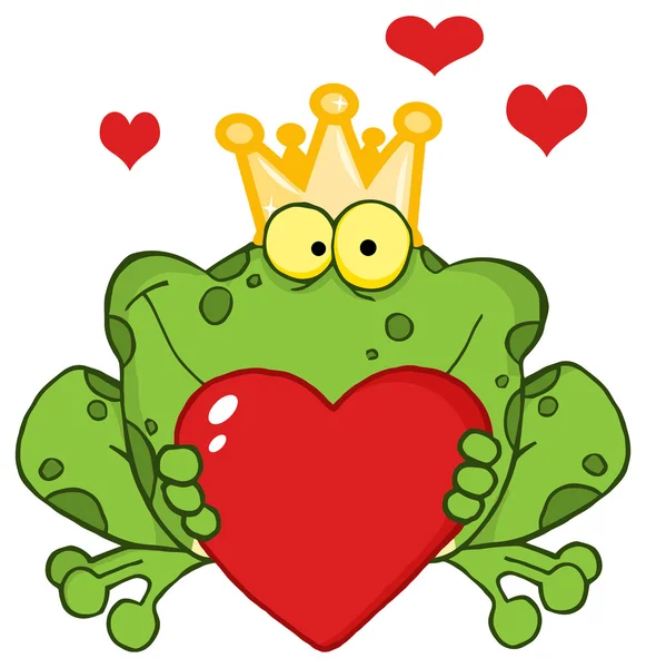 Frog Prince Character With Hearts — Stock Vector