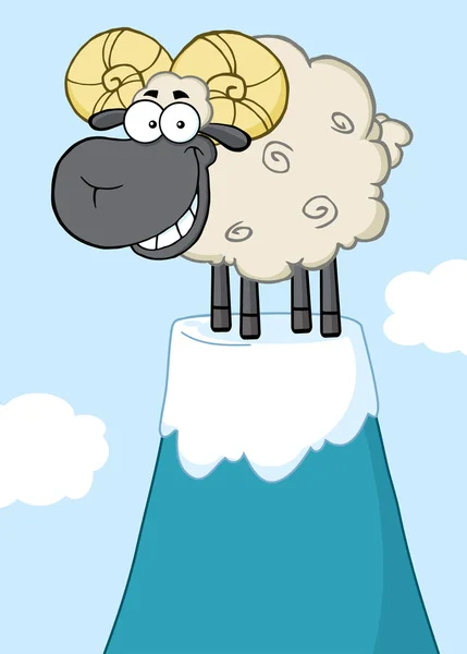 Bélier moutons sur le sommet du pic de montagne . — Image vectorielle