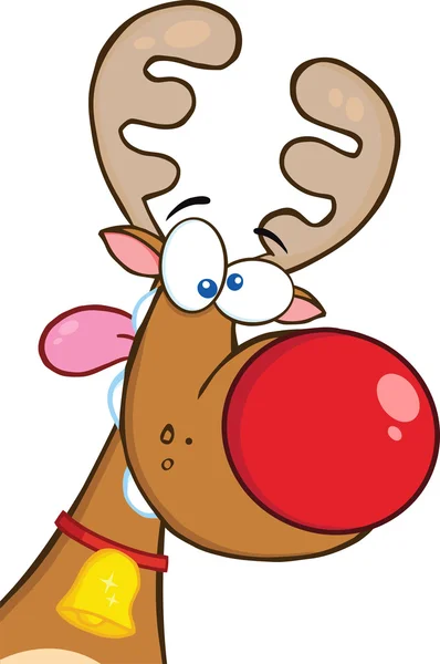 Crazy reindeer with red nose — Stock Vector