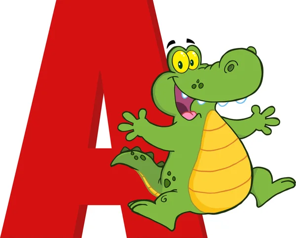 Divertido alfabeto de dibujos animados-A con cocodrilo — Vector de stock