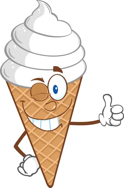 Ice Cream  Holding A Thumb Up. — Stock Vector