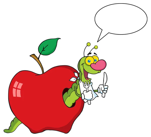 在苹果的快乐卡通蠕虫 — 图库矢量图片