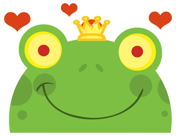 Grenouille Prince caractère avec des coeurs — Image vectorielle