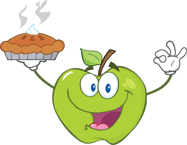 Green Apple Holding Up A Pie — Stock Vector