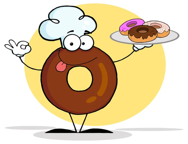 Γελοιογραφία ντόνατ σεφ με πλάκα — Διανυσματικό Αρχείο