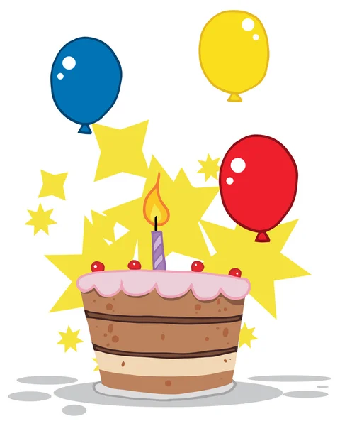 Торт на день рождения с воздушными шарами и звездами — стоковый вектор