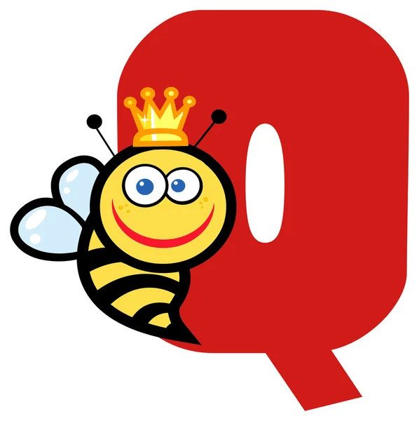 Q carta com rainha dos desenhos animados — Vetor de Stock
