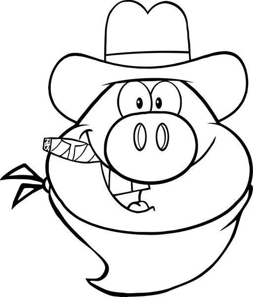 Cowboy Pig Head Cartoon Character. — Stock Vector