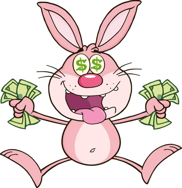 Rabbit  Jumping With Cash. — Stock Vector