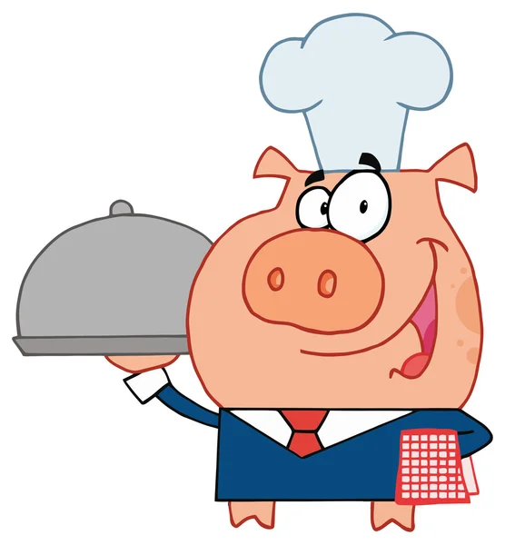 Pig Chef character with tray — Stock Vector