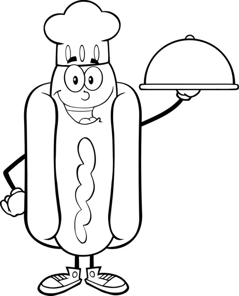 Hot Dog szakács, egy Cloche tál. — Stock Vector