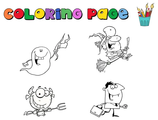 Halloween Personagem Desenhos de página para colorir — Vetor de Stock