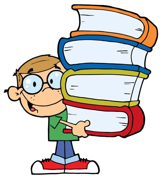 Junge mit Bücherstapel — Stockvektor