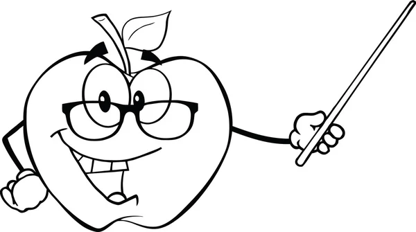 Personagem de professor de maçã com um ponteiro — Vetor de Stock