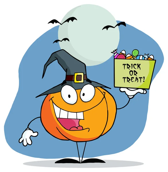 Calabaza de Halloween de dibujos animados con caramelos — Archivo Imágenes Vectoriales