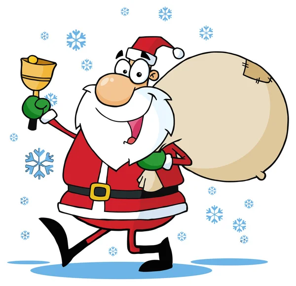 Santa Claus con saco y campana — Vector de stock