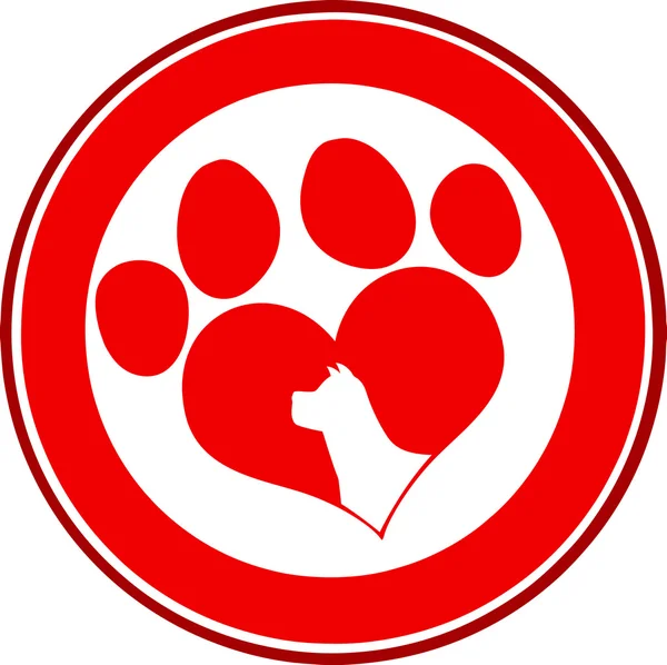 Love Paw Print Red Circle — Stock Vector